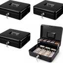 Cash Box with Money Tray and Key Lock, 11.8" Metal Cash Drawer