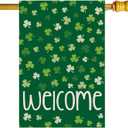 Welcome St. Patrick's Day Green Shamrocks Clovers House Flag Large Burlap 28X40 Inch Vertical Double Sided Outside Yard Holiday Outdoor Farmhouse Decoration