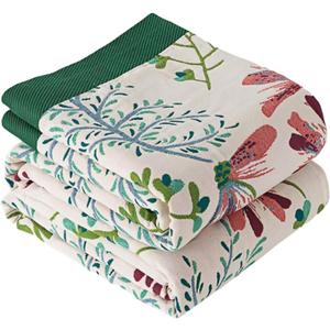Boho Throw Blanket for Bed 100% Cotton Bohemian Blankets Ultra Soft Woven Muslin Decorative Blankets All Seasons Vintage Quilt Knitted Blanket for Sofa Chair(Green, 60"x80")
