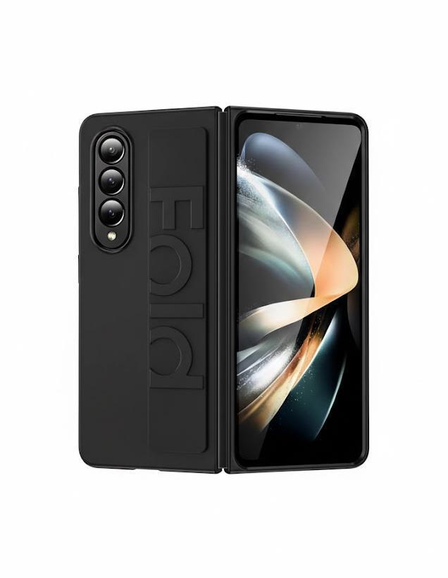 for Samsung Galaxy Z Fold 5 Case with Hand Strap, Hard PC Shockproof Flip Case with Finger Wristband, Protector Cover for Samsung Z Fold 5 5G Men Women Shell (Black)