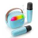 Mini Karaoke Machine for Kids, Toy for Girls Portable Bluetooth Speaker with 2 Wireless Microphones, Fashion Toy Gifts for Christmas Birthday, for 3 4 5 6 7 8+ Year Old Girls Gifts Blue