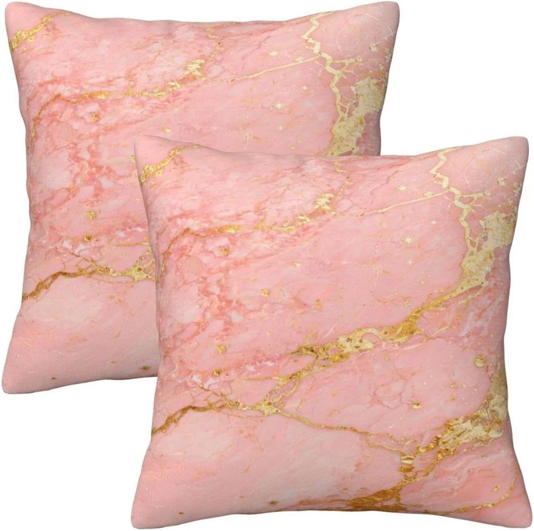 Yobvec Pink and Gold Pillow Covers 18x18 Inch 2 Sets, Abstract Marble Decorative Throw Pillows Cushion Cover, Rose Gold Home Bedroom Sofa Couch Decor