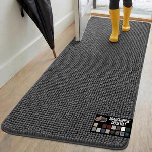 GORILLA GRIP SoakSTOPPER Dog Door Mat, 70x24 Machine Washable Rug Absorbent Doormat Captures Moisture Mud Dirt, Quick Dry Soft Chenille Entryway Rugs Indoor Entrance Mats for Dog Paws, Charcoal