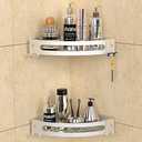 Bakzon Corner Shower Caddy, 2 Pack Adhesive Shower Shelf Corner with Razor Holder No Drilling Bathroom Shower Organizer Storage Rack, Silver (Not Brushed Nickel)