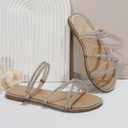 OYOANGLE Women's Rhinestone Strappy Open Toe Slide Sandals Slip on Casual Flat Sandals, Size 8.5