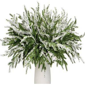 24Pcs Norfolk Pine Branches Stems 13.5" Artificial Pine Needles Sprigs Norfolk Pine Garland Accessories Vase Fillers Winter Fake Christmas Tree Picks Greenery Sprays for DIY Wreaths (24, Frost)