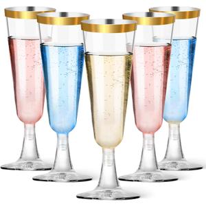 40 Pack Plastic Champagne Flutes with Gold Rim, 5.5 Oz Clear Disposable Plastic Champagne Glasses, Wine Glasses Cups for Wedding Celebration Birthday Party Wine Tasting New Years Eve Party Supplies