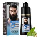 Men's Black Beard and Hair Dye Shampoo 3 in 1 - Long-Lasting Herbal Coloring for Gray Hair, Mustache & Beard in Minutes, 6.76 Fl Oz