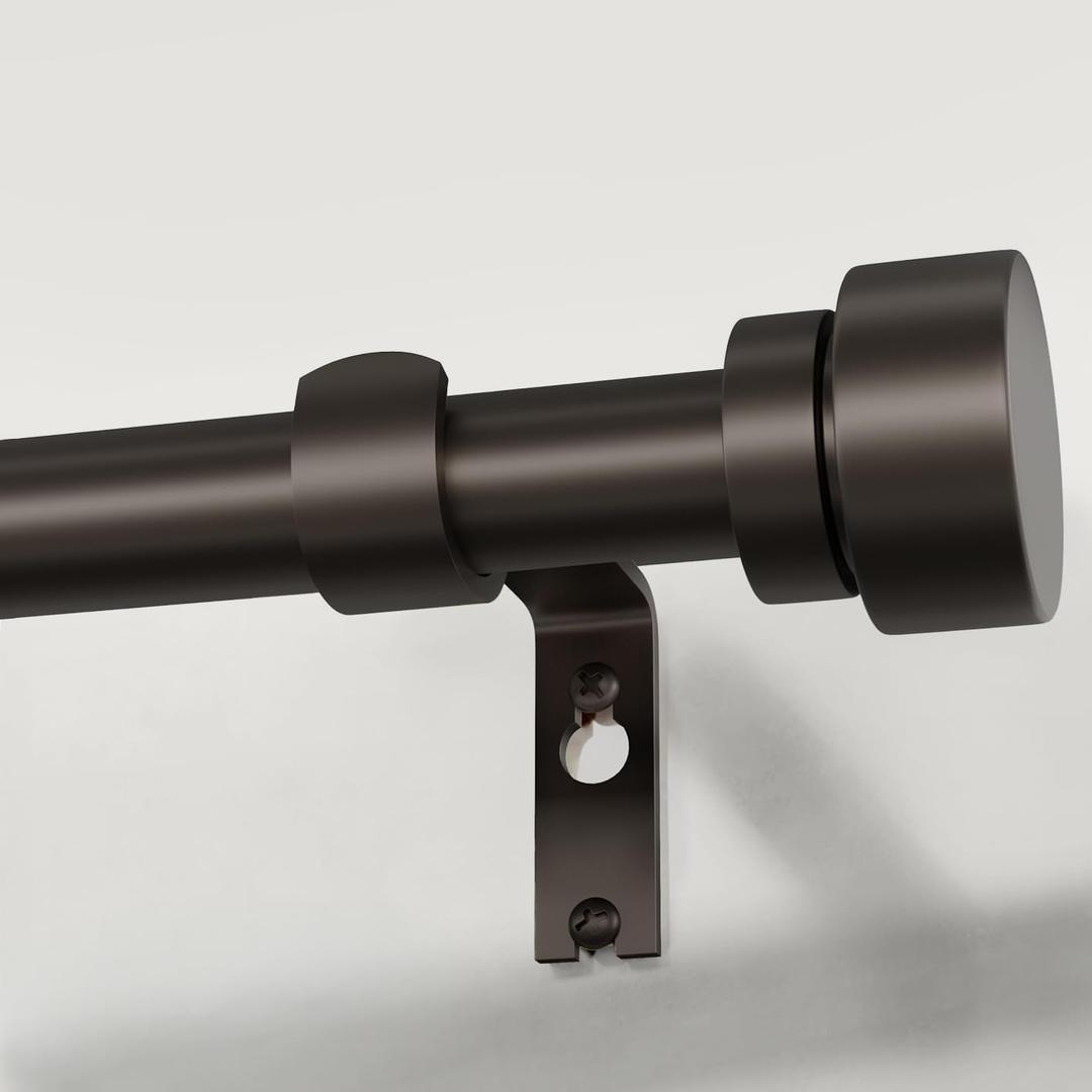 PORTRES Brown Heavy Duty Curtain Rods for Windows 66 to 120 Inches Adjustable Length 1" Diameter Curtain Rod with Modern Decorative Finials for Outdoor Farmhouse Bedroom Kitchen Living Room