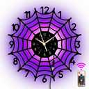 Halloween Spider Web Clock - 16" RGB Color Changing with Remote, Glow in The Dark, Spooky Decor for Party, Modern Gothic Halloween Decor, 11.81 X 11.81 Inches