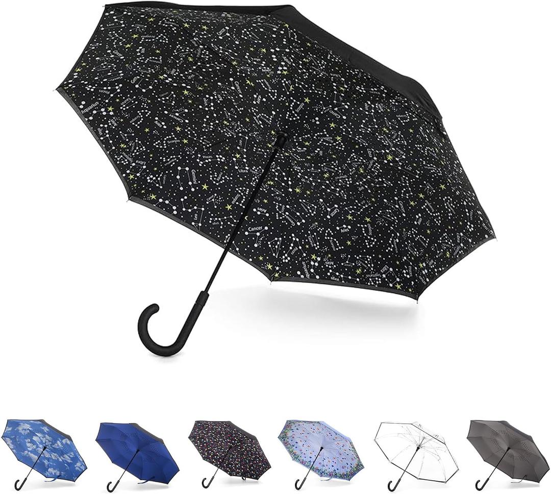 Totes Auto Reverse Close Windproof Stick Inbrella with Water Repellent Protection, One Size