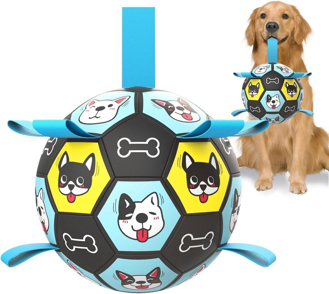 7" Dog Toy Soccer Ball with Straps, Herding Ball for Dogs, Outdoor Interactive Dog Toy, Dog Fetch Toy, Ideal for Medium & Large Dogs, Great Puppy Birthday Gifts (Large Size 3)