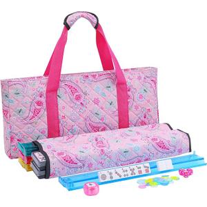 TIASUSAN American Mahjong Tile Set, 166 Pink Tiles, Bag and Mahjong Accessories, 4 All-in-One Rack/Pushers, Mahjong Set Complete