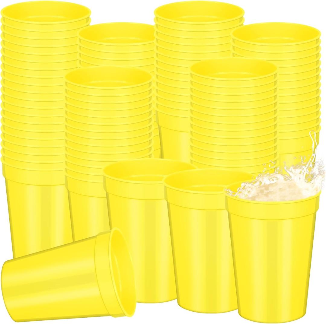 Domensi 60 Pcs 12 oz Plastic Stadium Cups Bulk Plastic Stadium Cups Reusable Blank Drink Tumblers Drinking Cup for Party Picnic Birthday Wedding Baby Shower Events DIY Projects(Yellow)
