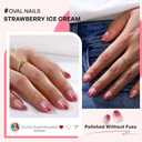 Chrome Press on Nails Oval - GJZEZ Soft Gel Pink to Red Ombre Glazed Donut Fake Nails with Glue Gifts for Women Romantic Glossy Gradient Reusable False Faux Nail | 16 Sizes, 32 pcs, Blush Ombre