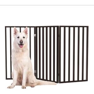 Indoor Pet Gate - 3-Panel Folding Dog Gate for Stairs or Doorways - 54x32-Inch Tall Freestanding Pet Fence for Cats and Dogs by PETMAKER (Brown)
