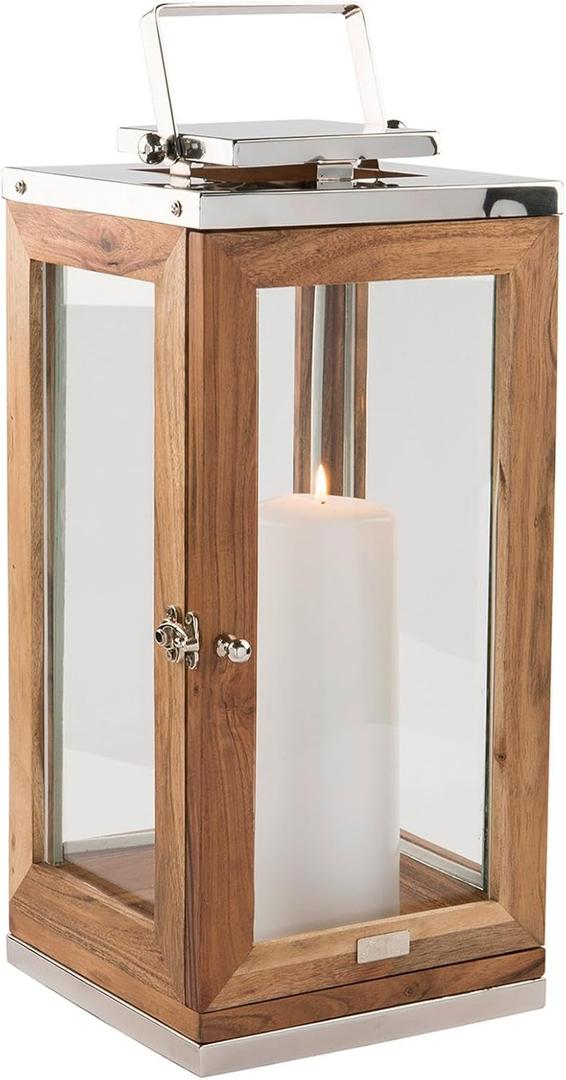 Wooden Candle Lantern, Large, Brown 7x7x13inch