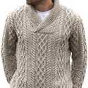 Aran Crafts Men's Soft Irish Cable Knit Shawl Collar Sweater (100% Merino Wool) Color :Oatmeal, Size: XL