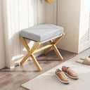 BAMBOOHOMIE Foldable Foot Stool Ottoman, Modern Foot Rest with Bamboo X Legs & Thick Foam Cushion, Folding Foot Stools Small Padded for Bedroom Living Room, Footstool for Chair Couch (Natural - Grey)