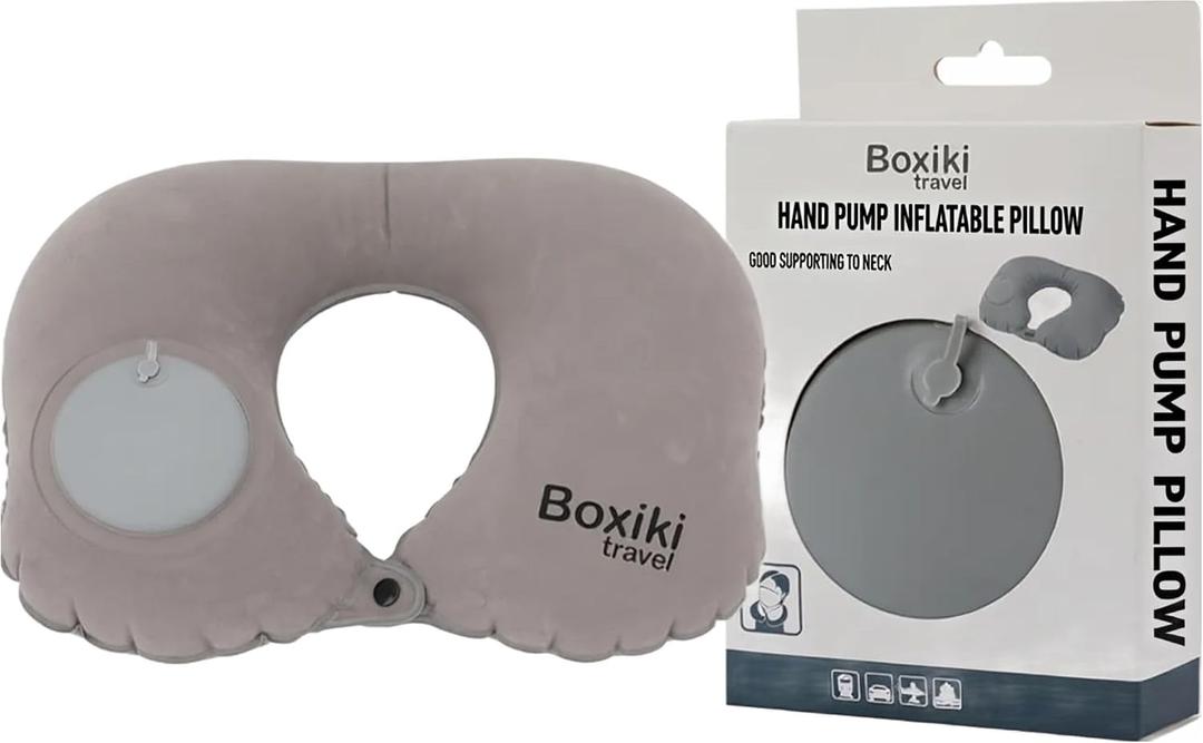 2 x Inflatable Neck Pillow for Airplane Travel with Built-in Hand Pump, Velvet-Feel Ergonomic Air Cushion, Compact Lightweight Portable Neck Support for Car, Train, Bus, Office Napping