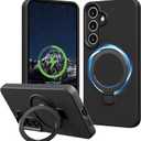 Compatible with Samsung Galaxy S24 Case with Stand, Full Camera Protection Liquid Silicone Case, MagSafe Compatible Magnetic Kickstand, Black