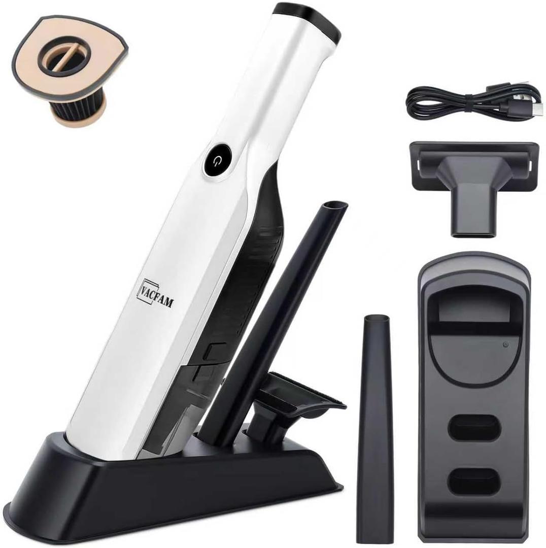 Handheld Vacuum Cordless,15KPA High Power Suction,USB Quick Charge,Car Vacuum Cleaner with Storage Dock,Lightweight Rechargeable Dust Buster with Crevice Tool Pet Brush Hand Vac for Home,White