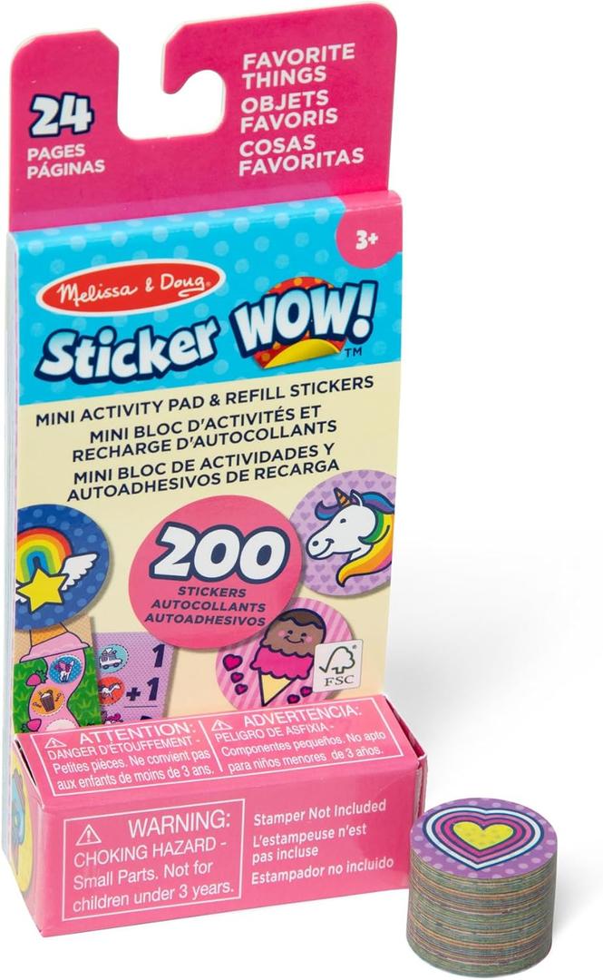 Melissa & Doug Sticker Wow! Mini Activity Pad and 200+ Refill Stickers for Sticker Stamper Arts and Crafts Fidget Toy Collectibles Assorted Favorite Things Stickers - FSC-Certified