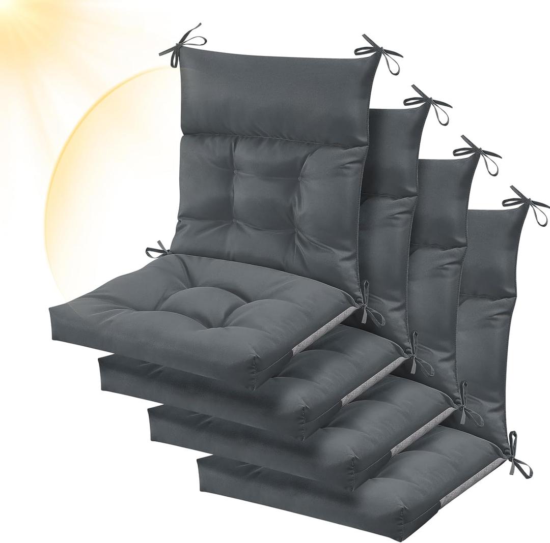 Sintuff 44 x 21 x 4 Patio Chair Cushions Outdoor Chair Cushions Seat/Back Tufted Pillow with Ties All Weather Replacement Indoor Patio Furniture Outdoor Furniture(Dark Grey,4 Pcs)