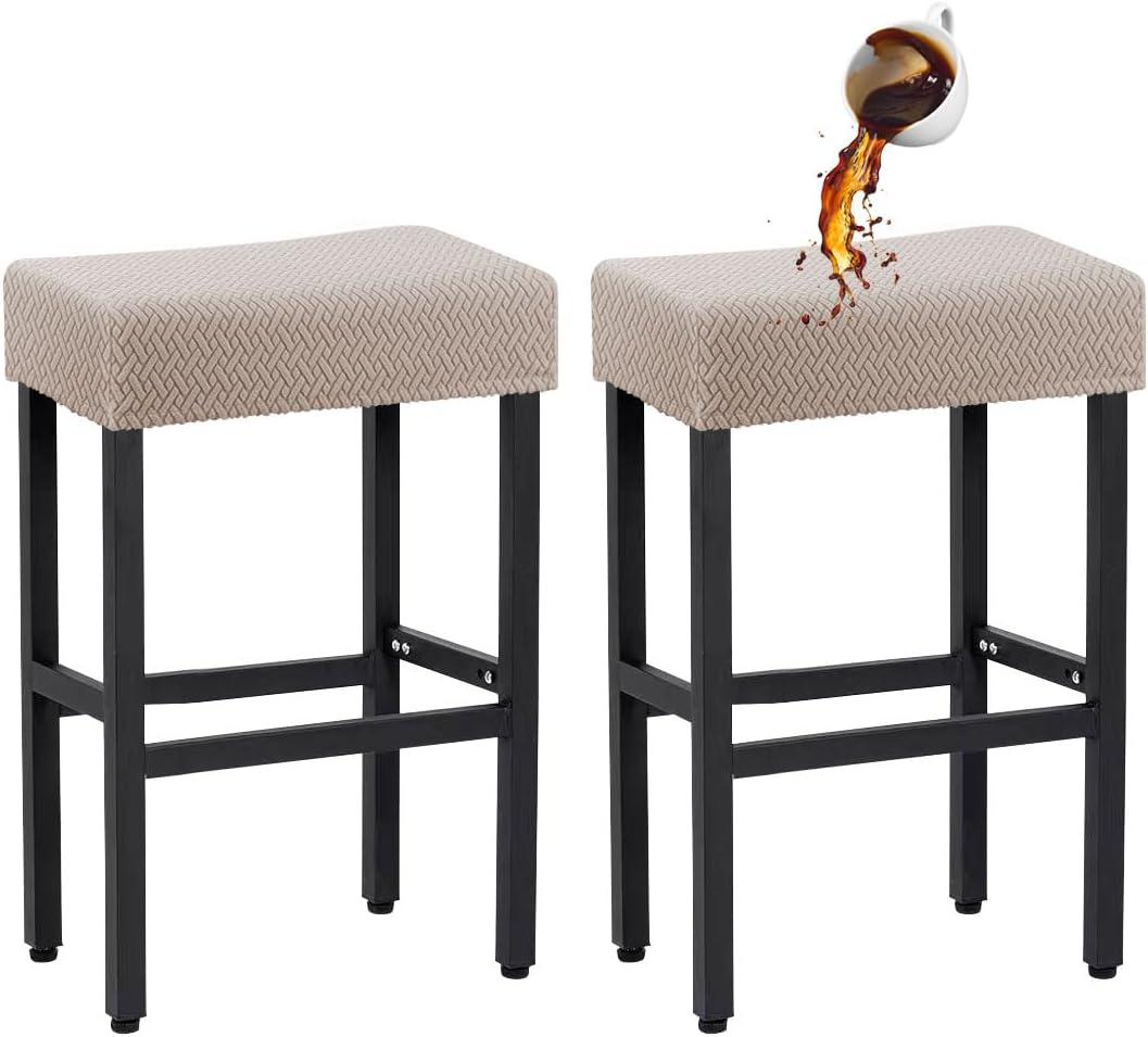 Waterproof Stool Covers Rectangle Set of 2, Stretch Saddle Seat Cover Counter Bar Stools Bar Chairs Covers Kitchen Island Chairs Cushion Protector Sand