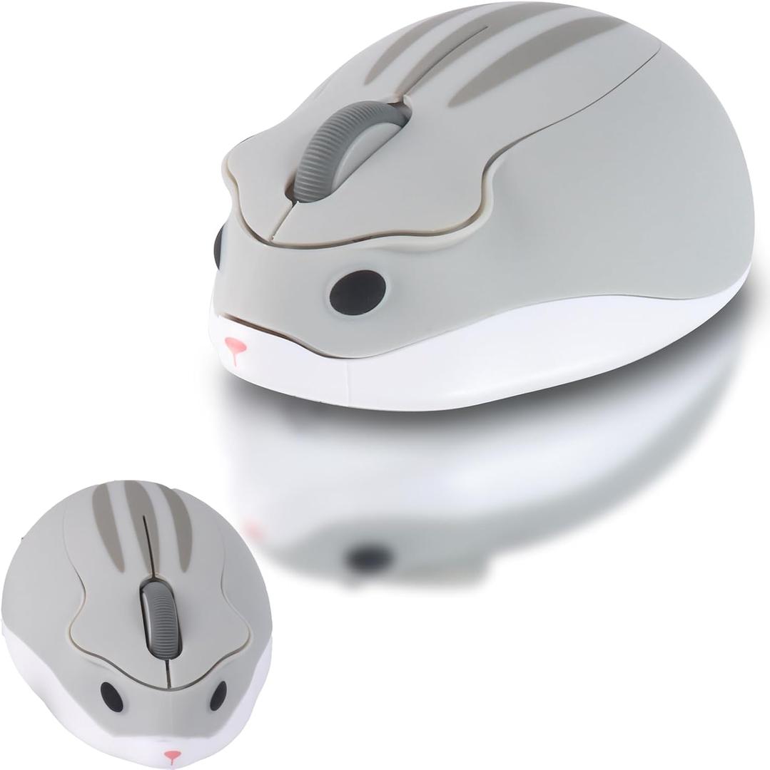 elec Space Cute Animal Hamster Shape Wireless Mouse - Silent, 3-Button Design for Laptop & PC; Includes Random Color Cable Clip - Perfect Computer Mouse-Grey