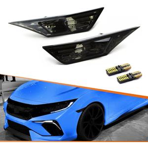 ADIIL Smoke Lens Amber Full LED Bulb Front Bumper Side Markers Turn Signal Light Set Compatible with 2016-2021 Honda Civic 10th Gen Sedan Coupe Hatchback