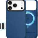 SHIELDON Leather Case for iPhone 17 Pro 6.3 Inch 2025, [Camera Button Updated], Compatible with Magsafe, Slim Fit, Wireless Charging Magnetic, Non-Slip, Shockproof, Metal Buttons - Royal Blue