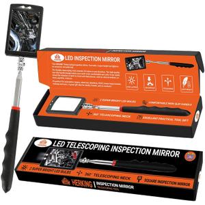 HERKING Stocking Stuffers for Men - Telescoping Inspection Mirror with LED Light, Square Mechanic Mirror Tool, Christmas Gifts for Men, Mens Gifts Idea for Dad, Husband, Boyfriend, Handyman