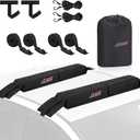 Universal Soft Roof Rack Pads for Kayak SUP Surfboard Snowboard Canoe, Heavy Duty Car Roof Rack System with 2 Tie Down Straps, 4 Quick Loop Straps, 2 Hood Loops, Tie Down Ropes and Storage Bag