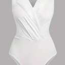 Women's Sleeveless Lapel Bodysuit Collared Wrap Summer Dressy Blouse Tops, Medium