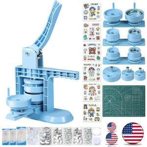 Button Maker Machine Multiple Sizes (4th Gen), Pin Maker 1+1.25+2.25 inch / 25+32+58mm, Badge Button Press Machine with Cutting Mat & 300 Sets Badge Making Supplies & Circle Cutter