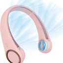 CIVPOWER Neck Fan: Portable Personal Neck Cooling Rechargeable Bladeless Fan - Hands Free 3 Speed 4000 mAh Battery USB Operated Wearable Headphone Design - for Men Women Outdoor Indoor (Pink)