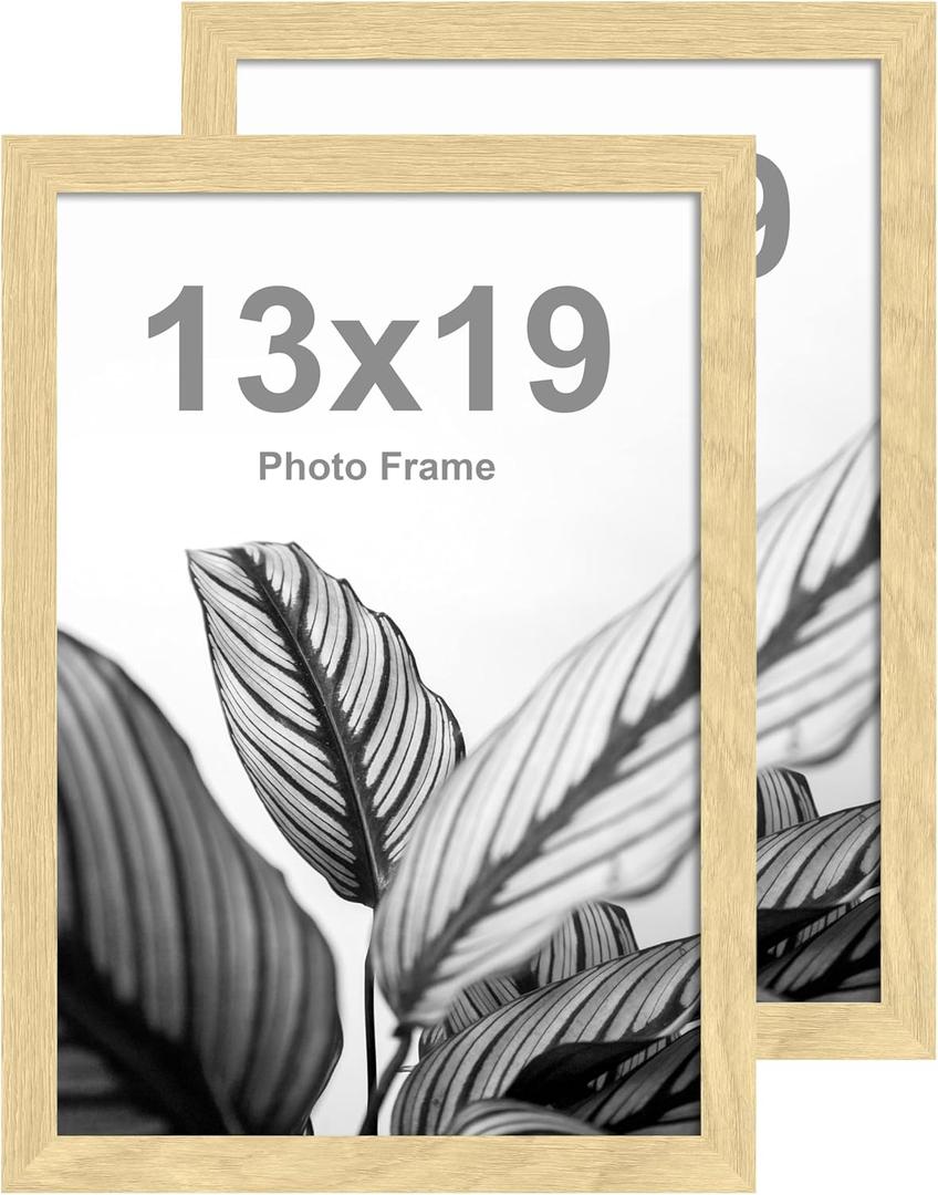 FrameWorks 13x19 Wooden Poster Frame, Classic Natural Oak Matte Edged Frames w/Shatterproof Acrylic Glass, Photos, Posters, Prints, Wall Decor  Home, Office, Gallery Display - Natural Oak - 2 Pack