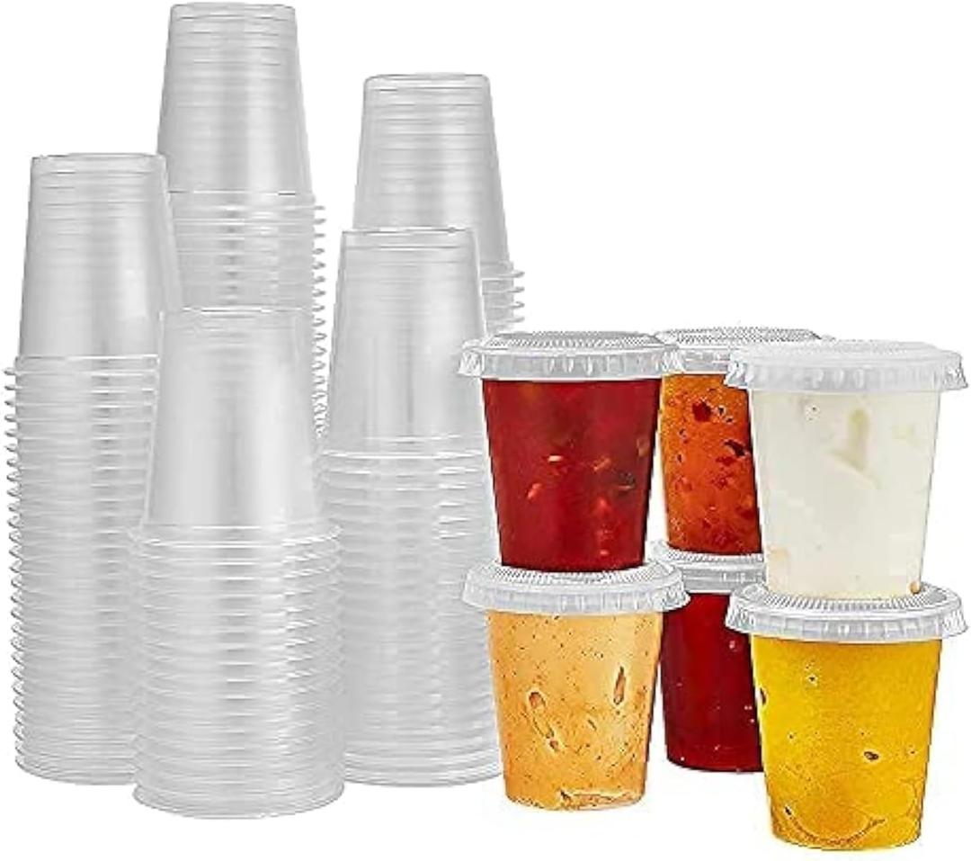 King Zak 150 Sets - 1.5oz, Disposable Mini Plastic Jello Shot Cups With Lids Perfect For Portion Souffle, Condiment, Dipping Sauce, Salad Dressing And More