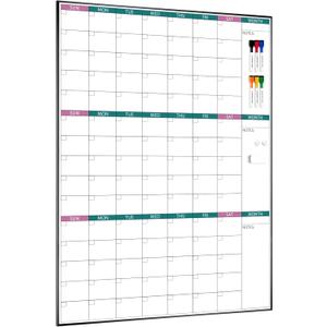 ARCOBIS 3-Month Dry Erase Calendar for Wall, 39"x28" Magnetic Whiteboard Calendar with Black Aluminum Frame, Monthly Calendar Board for Office, Home, School