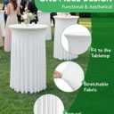 KeyWave Cocktail Table Tablecloth with Skirts - 32x43 Inch Wavy Spandex High Top Cocktail Table Covers, Ruffle Drape Highboy Tablecloth Reusable for Party Wedding Cake Standing Table, White, 4 Pack