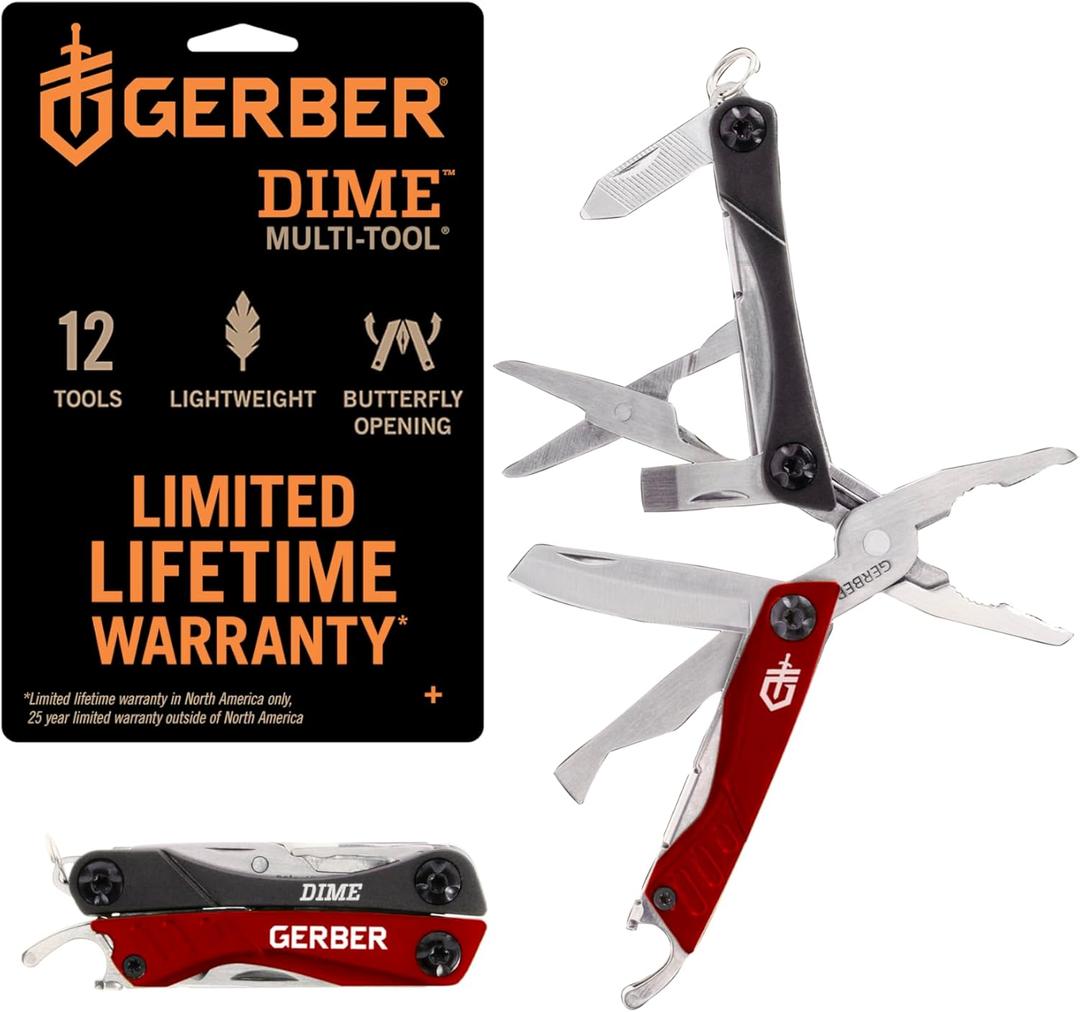 Gerber Gear Dime 12-in-1 Mini EDC Multitool - Needle Nose Pliers, Pocket Knife, Keychain, Bottle Opener - EDC Gear and Equipment, Gifts for Men - Red