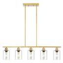 3WWWUEE 39.4" Kitchen Island Lighting, 5 Lights Clear Glass Pendant Light Fixtue, Golden Linear Metal Chandelier for Dining&Living Room Foyer,Height Adjustable,E26 Socket