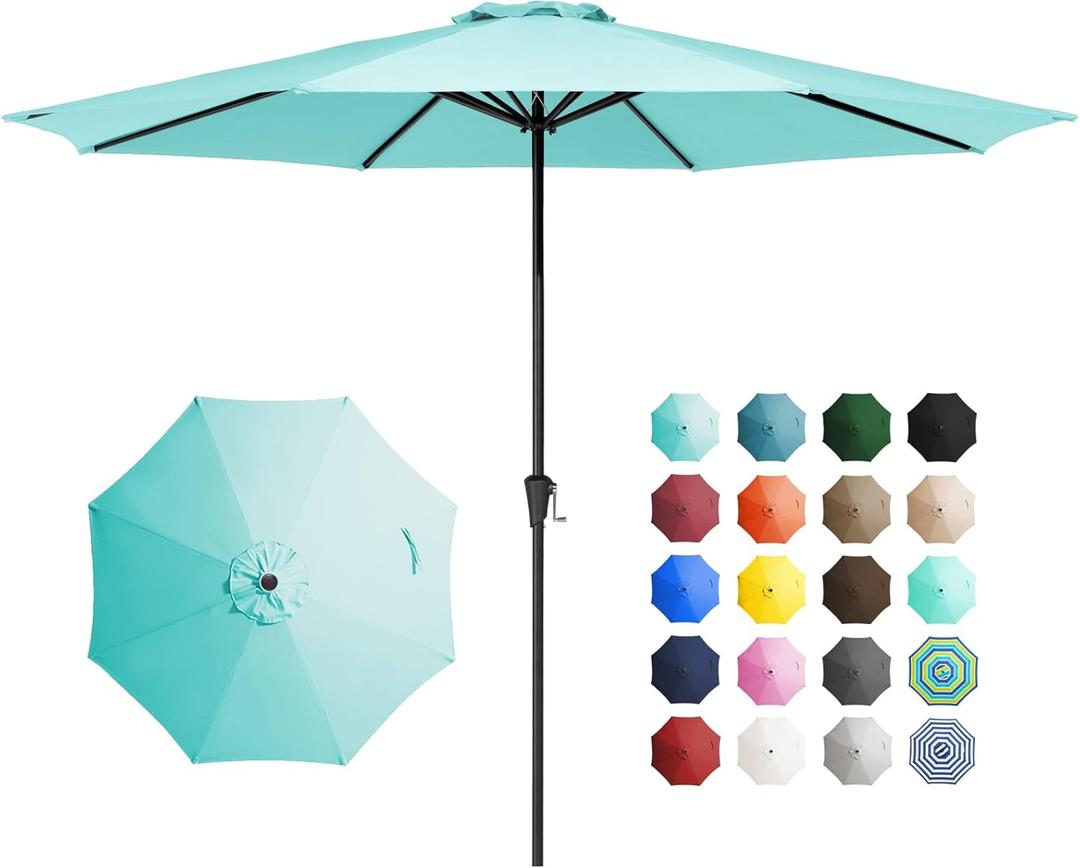 JEAREY 11' Patio Umbrellas Outdoor Table Market Umbrella w/Crank, 8 Sturdy Ribs, UV Protection Waterproof Sunproof for Garden, Deck, Backyard, Pool(Teal) (11FT, Teal Blue)