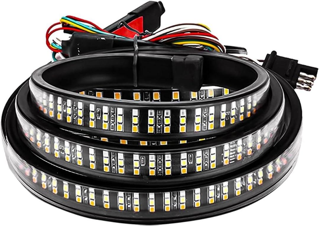 Sun Walker 48" Truck Tailgate Light Bar, Triple Row LED Strip with Running Brake Reverse Turn Signal Lights, IP67 Waterproof Bright Tail Emergency Light Bar for Pickup Trailer SUV