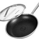 Non Stick Frying Pan 12 Inch with Lid, Hybrid Nonstick Stainless Steel Skillet Pan with Stay-cooling Handle, PFOA Free Non Toxic Dishwash & Oven Safe, Induction Ready, All Cooktops