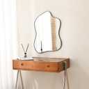 MSUMPTU Irregular Wall Mirror Black Wave Shaped Metal Framed Wall Mirror for Bathroom Bedroom Entryway Living Room Wall Decor 24" L x 18" W 2305B