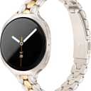 Melyis Slim Metal Band Fits Samsung Galaxy Watch 8 Band 40mm 44mm/Galaxy Watch 8 Classic 46mm, Stainless Steel Galaxy Watch 8 Band Women, Thin Bangle Bracelet for Samsung Watch 8 Bands, Starlight&Gold