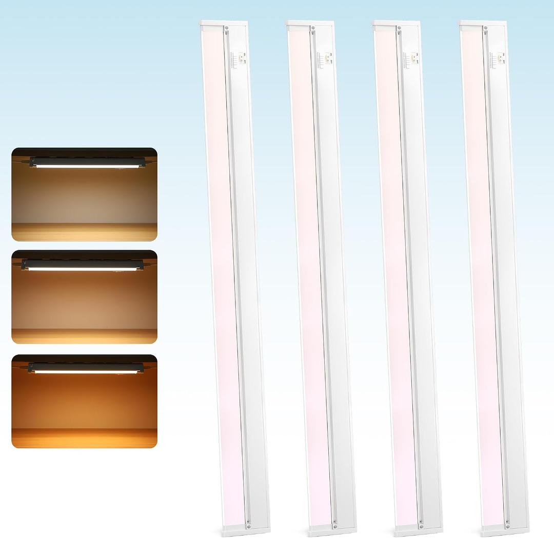 4 Pack 34" LED Under Cabinet Lighting Hardwired, 22W 1800LM 3CCT Adjustable (3000K/4000K/5000K), Plug-in Hardwired, Linkable Up to 10 Lights, 45 Rotatable Design