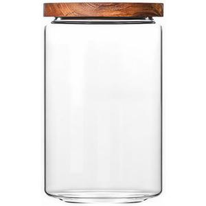 Viovian 24 OZ Glass Candy Jar with Wooden Lid Clear Glass Storage Canister Decorative Jars with Airtight Lids for Food Coffee Beans Cookie Sugar 700ml